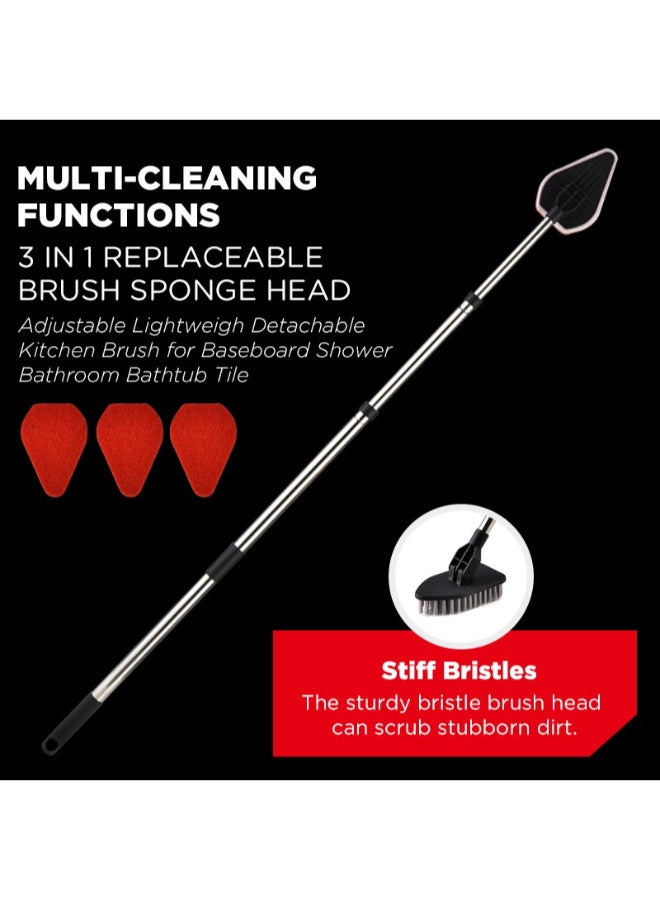 PAACHU Floor Scrub Brush, 2-In-1 Tile Tub Floor Scrubber with  Adjustable Long Handle Shower Cleaner Brush and 3 Detachable Replacement Scrubber Heads for Cleaning Bathroom Kitchen Walls Tub Tile - Image 5